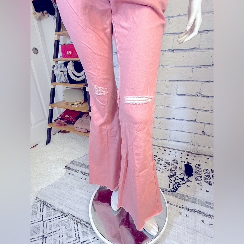Flared Ripped Jeans Flared/Bell Bottom/Mid Rise/Destroyed Hem Pants - Picture 6 of 14